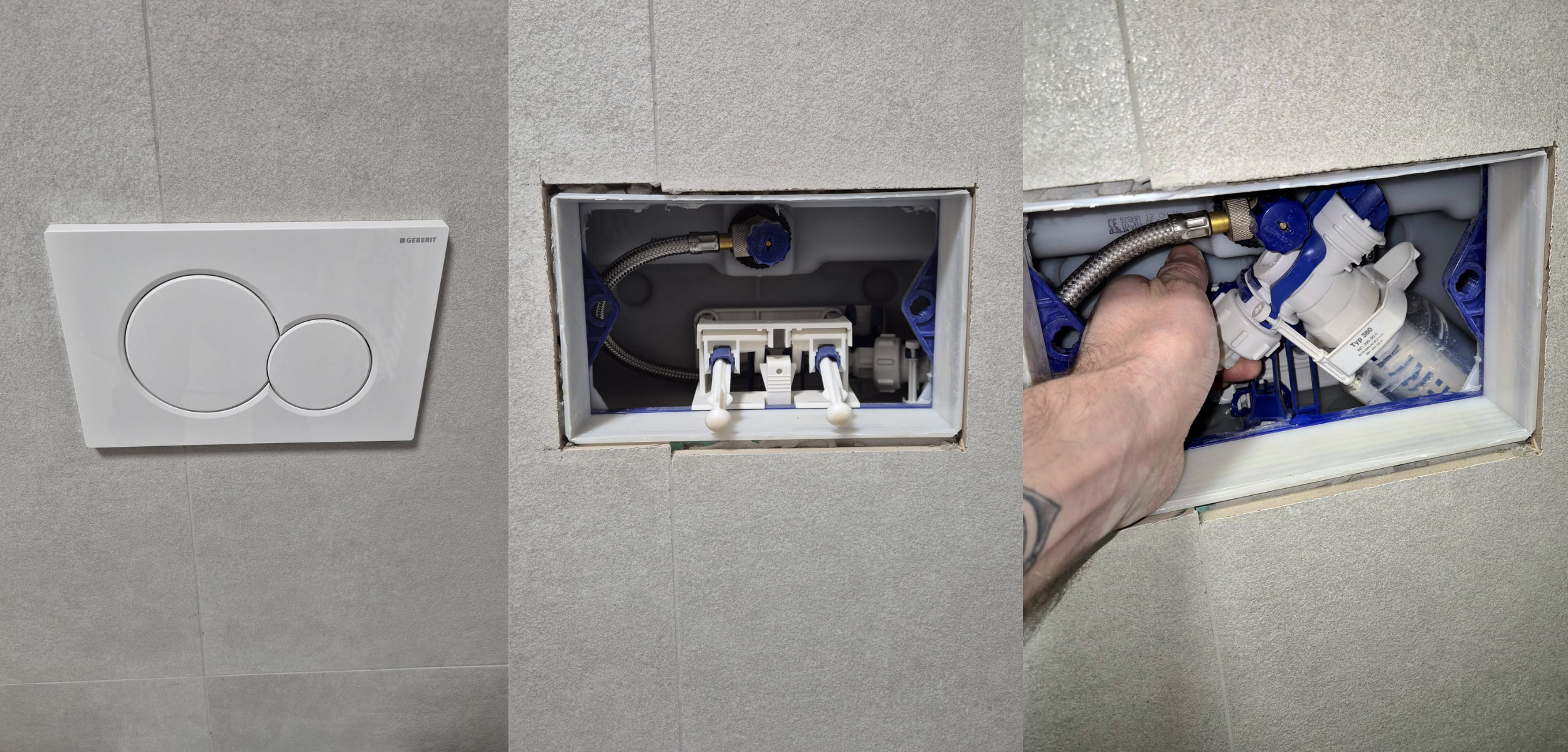 Otvoreni ugradbeni Geberit vodokotlić tijekom servisa i zamjene dijelova